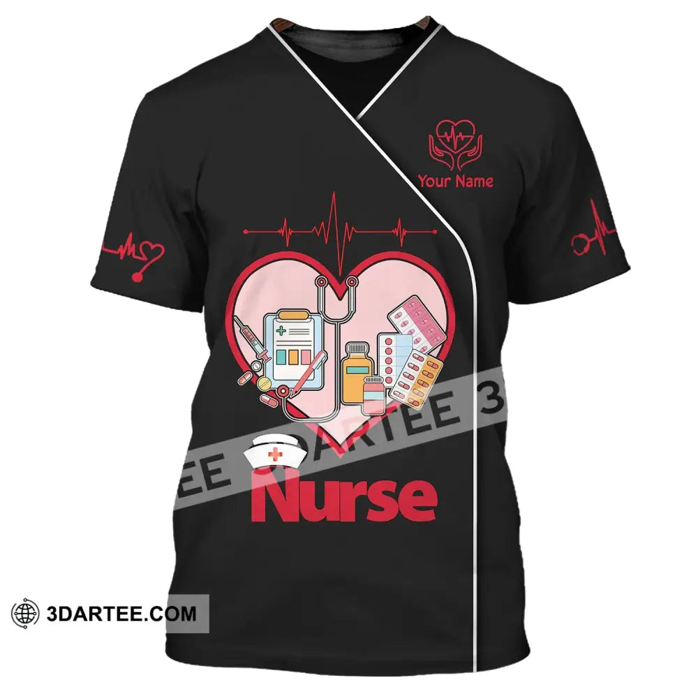 Woman Shirt Custom Name Nurse Polo Long Sleeve Love T-Shirt / S T-Shirt