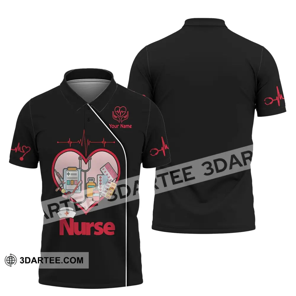 Woman Shirt Custom Name Nurse Polo Long Sleeve Love T-Shirt / S T-Shirt