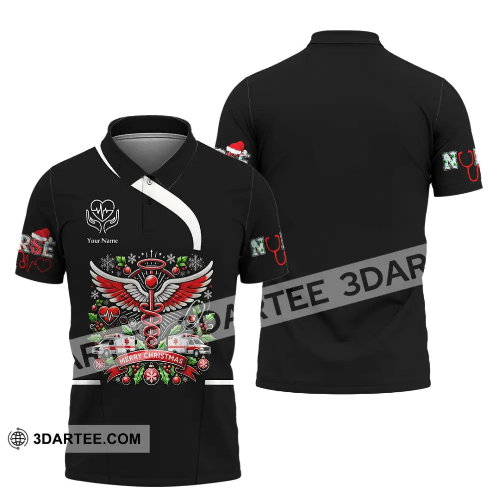 Woman Shirt Custom Name Nurse Polo Long Sleeve Uniform / S T-Shirt