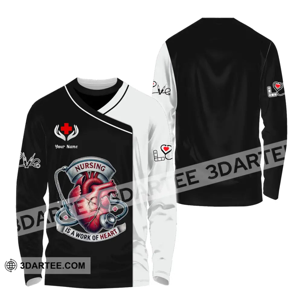 Woman Shirt Custom Name Nurse Polo Long Sleeve Uniform / S T-Shirt