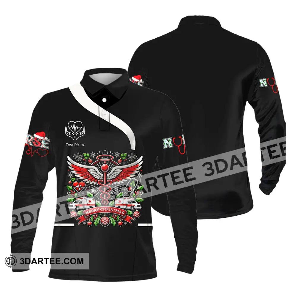 Woman Shirt Custom Name Nurse Polo Long Sleeve Uniform / S T-Shirt