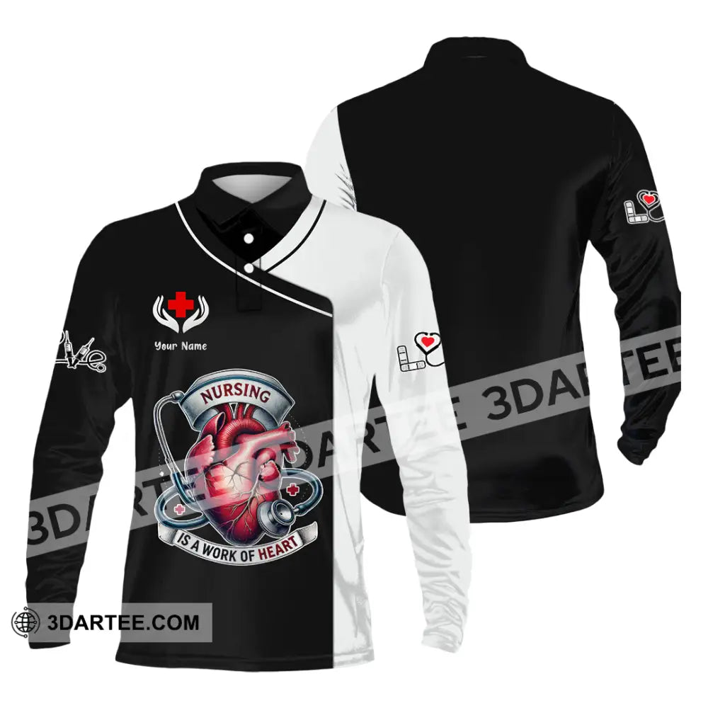 Woman Shirt Custom Name Nurse Polo Long Sleeve Uniform / S T-Shirt