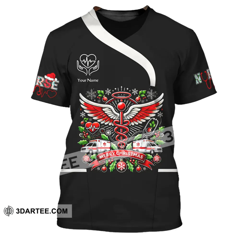 Woman Shirt Custom Name Nurse Polo Long Sleeve Uniform T-Shirt / S T-Shirt