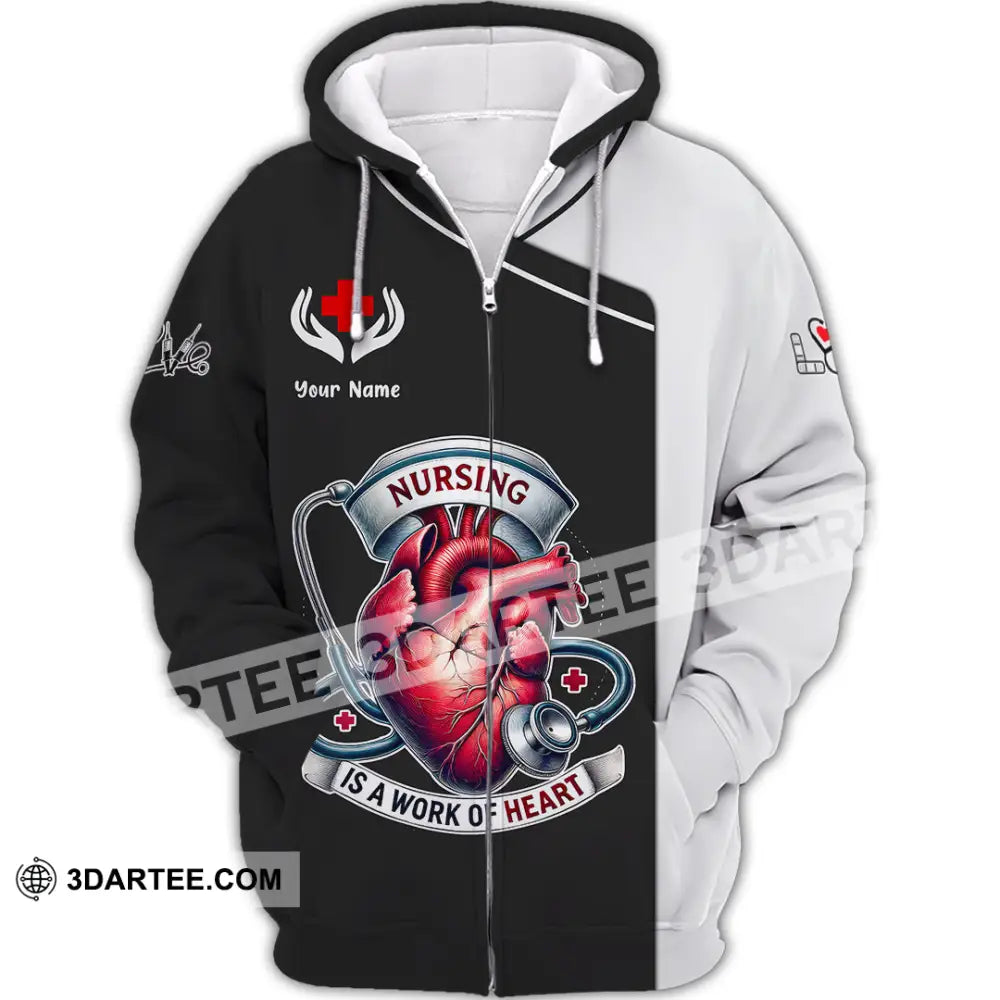 Woman Shirt Custom Name Nurse Polo Long Sleeve Uniform Zipper Hoodie / S T-Shirt