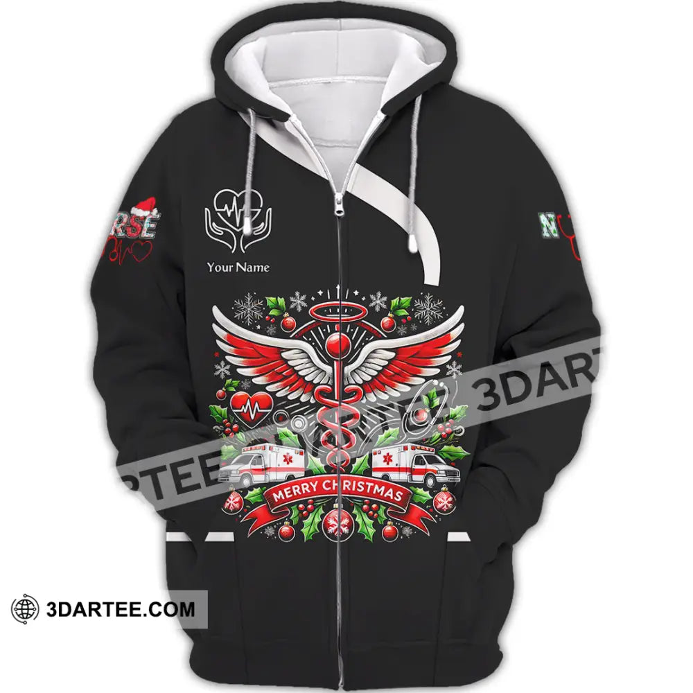 Woman Shirt Custom Name Nurse Polo Long Sleeve Uniform Zipper Hoodie / S T-Shirt