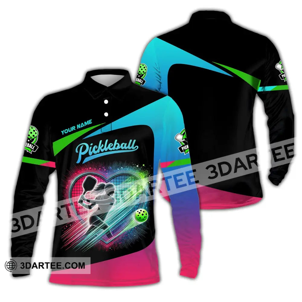 Woman Shirt Custom Name Pickleball T-Shirt For Club Gift Players Long Sleeve Polo / S T-Shirt