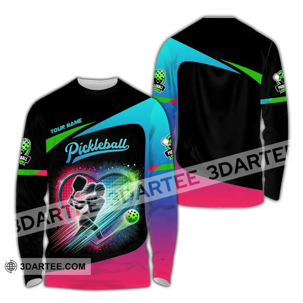 Woman Shirt Custom Name Pickleball T-Shirt For Club Gift Players Long Sleeve / S T-Shirt