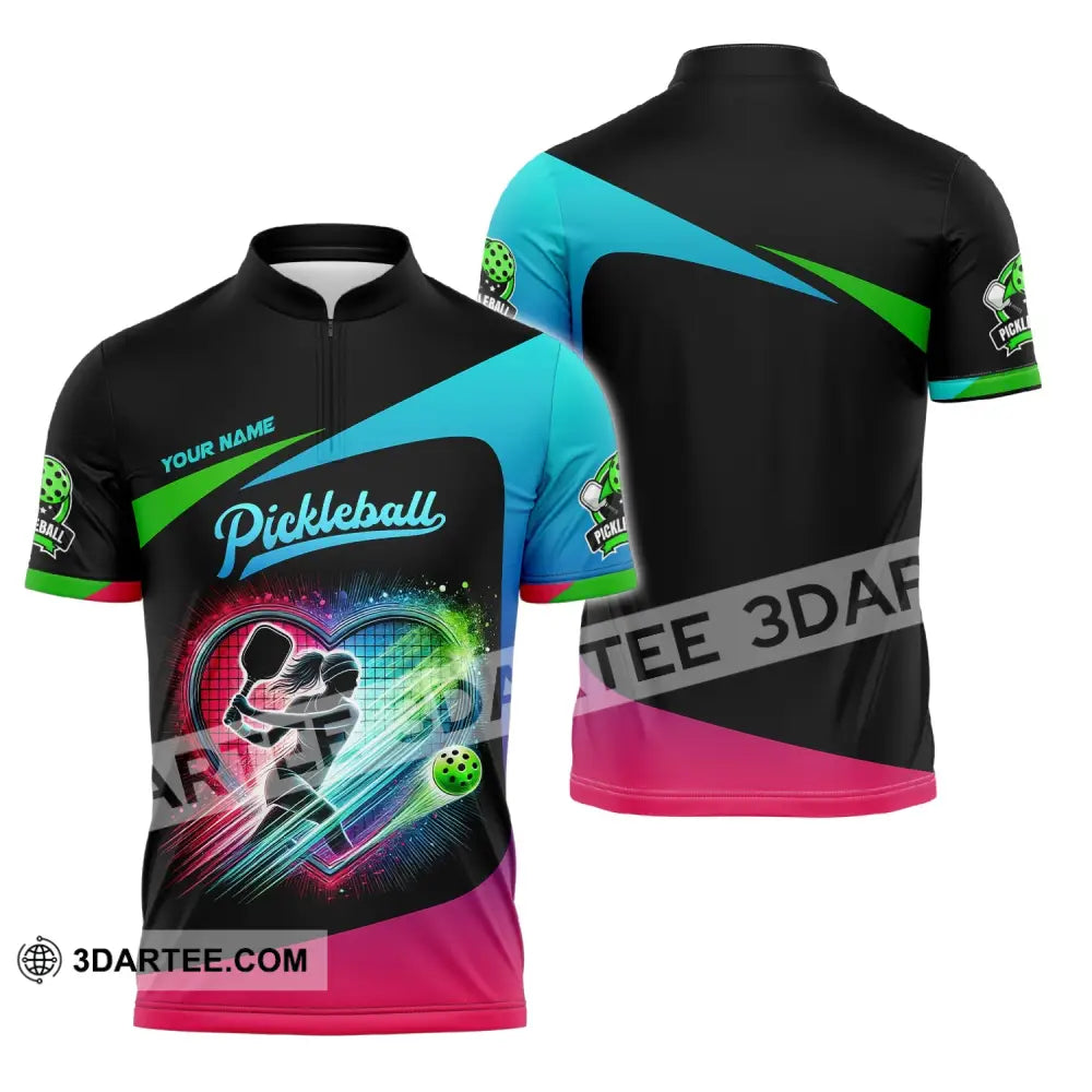 Woman Shirt Custom Name Pickleball T-Shirt For Club Gift Players Zipper Polo / S T-Shirt