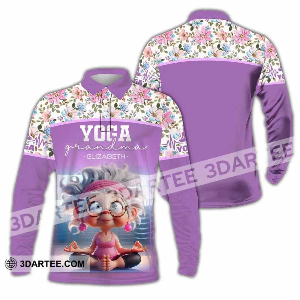 Women Shirt - Custom Chill Relax Yoga Granndma Shirt Long Sleeve Polo / S T-shirt