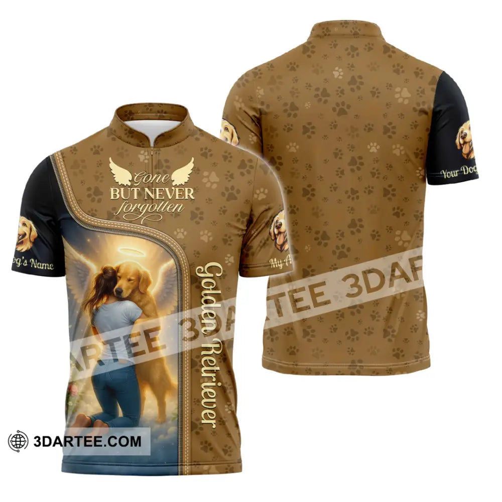 Women Shirt - Custom Golden Retriever Gone But Never Forgotten Shirt Zipper Polo Shirt / S T-shirt