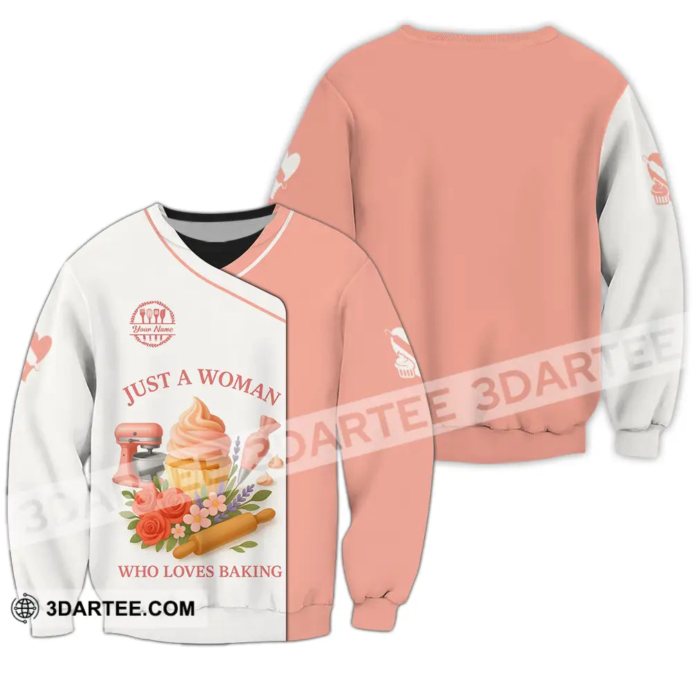 Women Shirt Custom Just A Woman Who Love Baking Shirt Long Sleeve / S T shirt