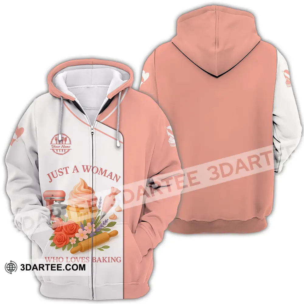 Women Shirt Custom Just A Woman Who Love Baking Shirt Zipper Hoodie / S T shirt