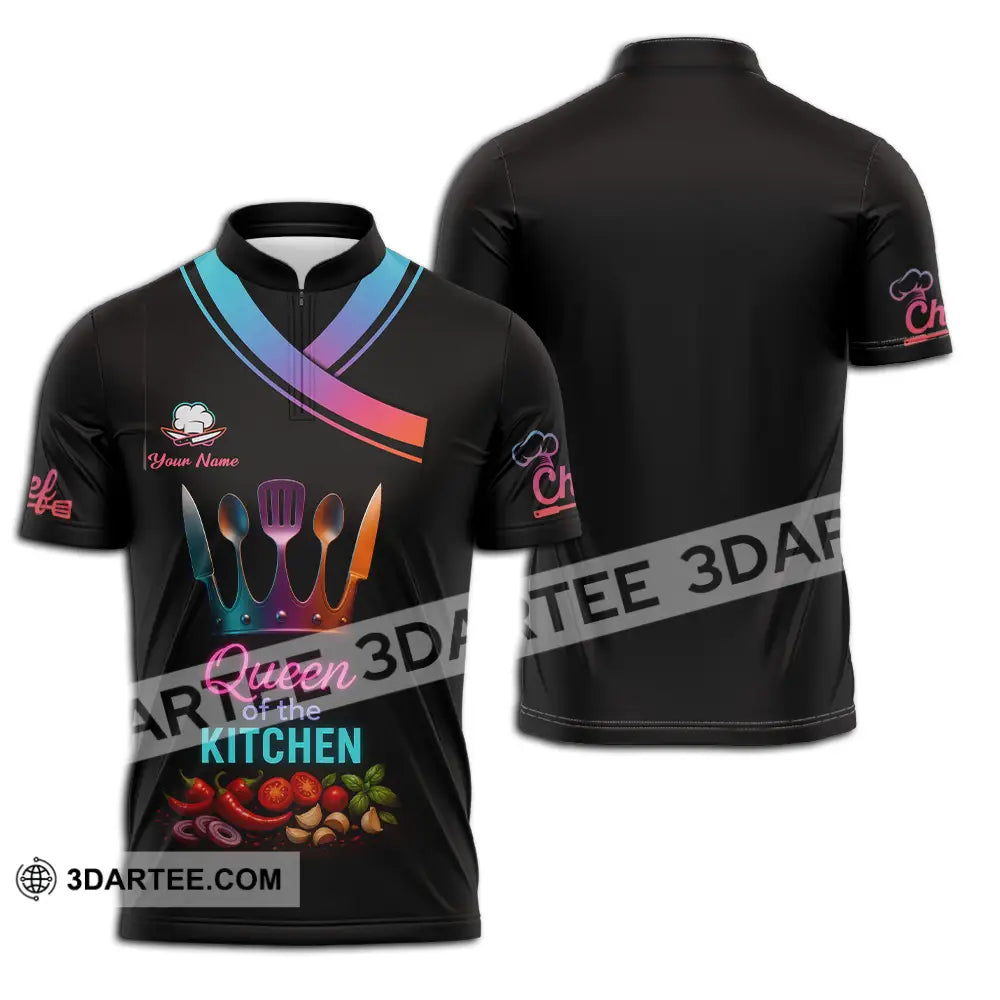 Women Shirt - Custom Queen Of The Kitchen Master Chef Shirt Zipper Polo Shirt / S T-shirt
