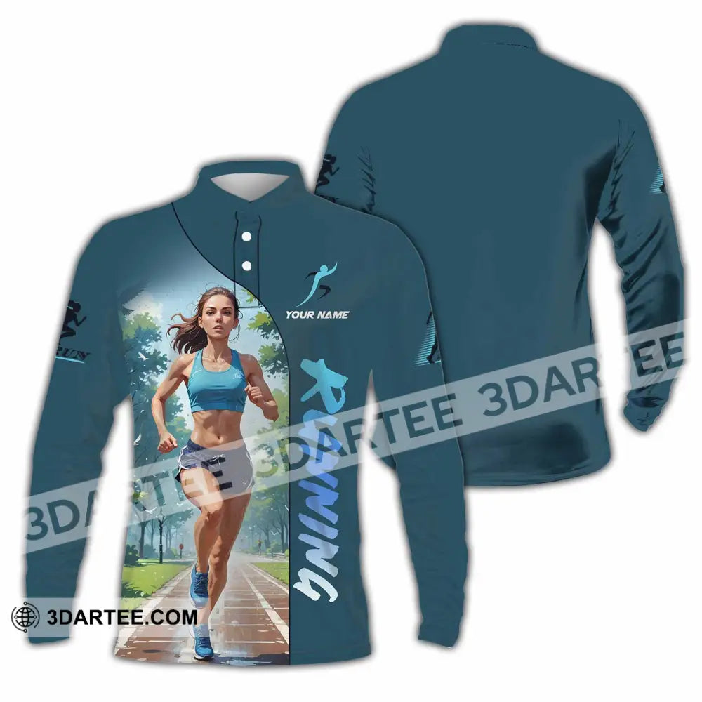 Women Shirt - Custom Running Woman Runner Sporty Shirt Long Sleeve Polo / S T-shirt