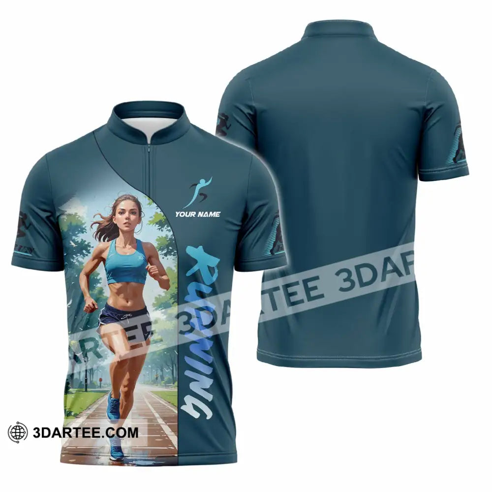 Women Shirt - Custom Running Woman Runner Sporty Shirt Zipper Polo Shirt / S T-shirt