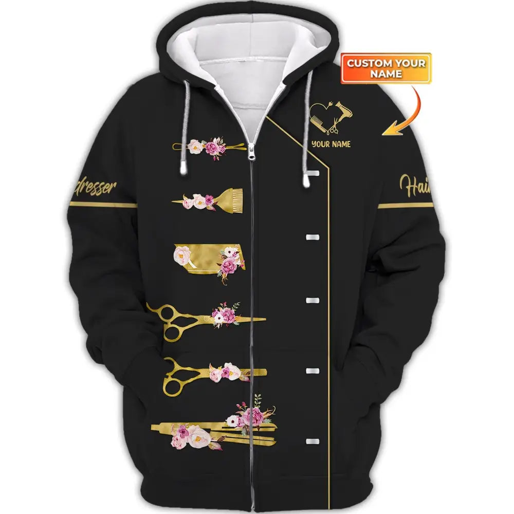 Women Shirt Hair Stylist Hairdresser Hoodie Sportwear Zipper / S T-Shirt