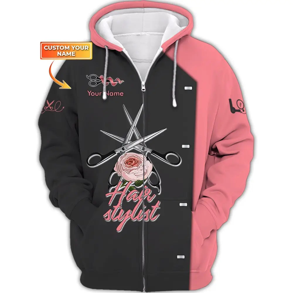 Women Shirt Hair Stylist Hairdresser Hoodie Sportwear Zipper / S T-Shirt