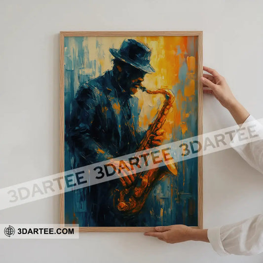 African Jazz Art Black Man Musician Saxophone Man Home Decor Gift Canvas Poster Poster / 12’’ x 8’’