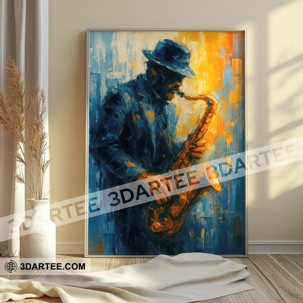 African Jazz Art Black Man Musician Saxophone Man Home Decor Gift Canvas Poster