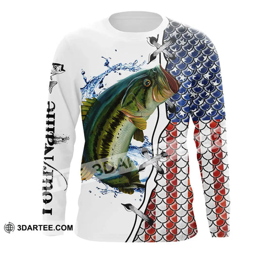 American Flag Largemouth Bass Patriotic Fishing Customize Name 3D Shirts Long Sleeve 05.06