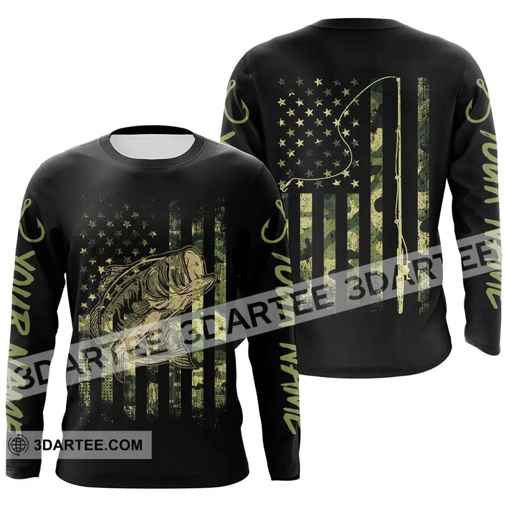 Bass Fishing Camo American Flag Custom Long Sleeve Shirts Personalized Patriotic Gifts Sleeves 02.06