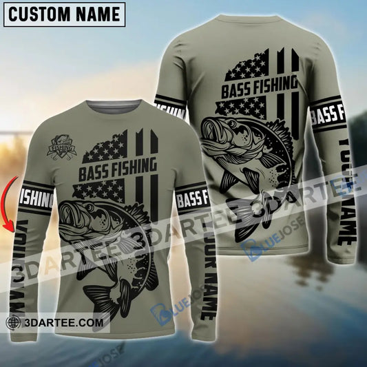 Bass Hunter Fishing American Flag Custom Long Sleeve Shirts 05.06