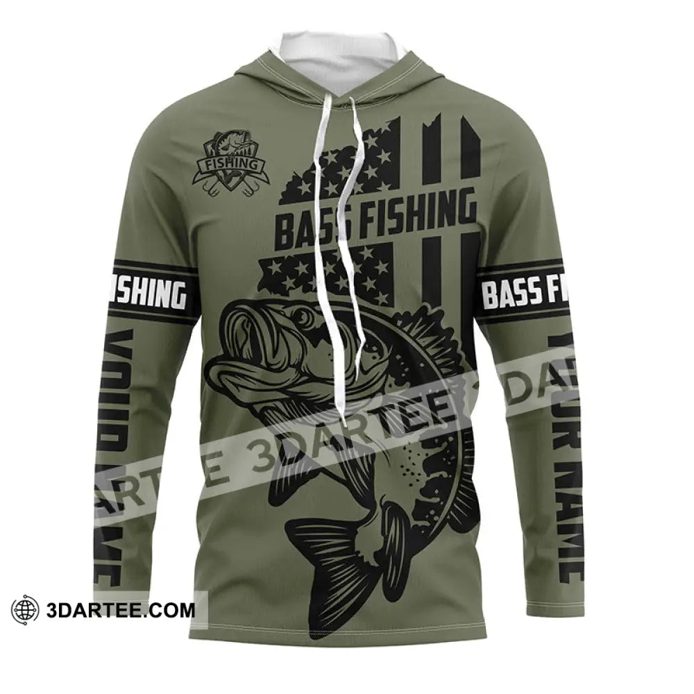 Bass Hunter Fishing American Flag Custom Long Sleeve Shirts 05.06