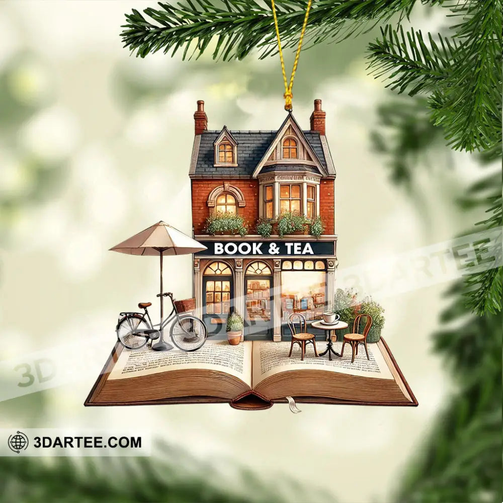 Book And Tea Christmas Ornament Personalized Ornament Ornament