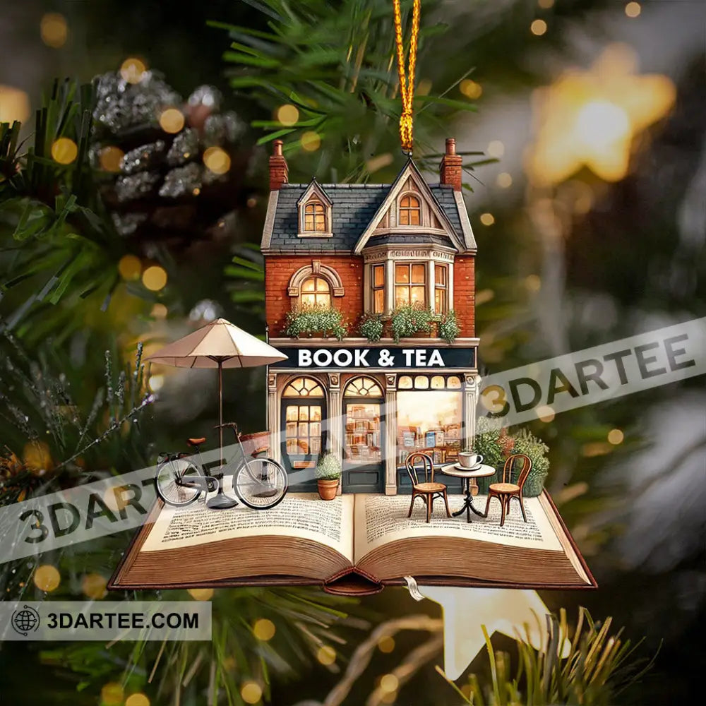 Book And Tea Christmas Ornament Personalized Ornament Ornament