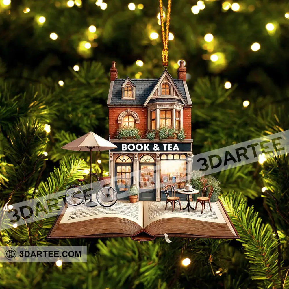 Book And Tea Christmas Ornament Personalized Ornament Ornament