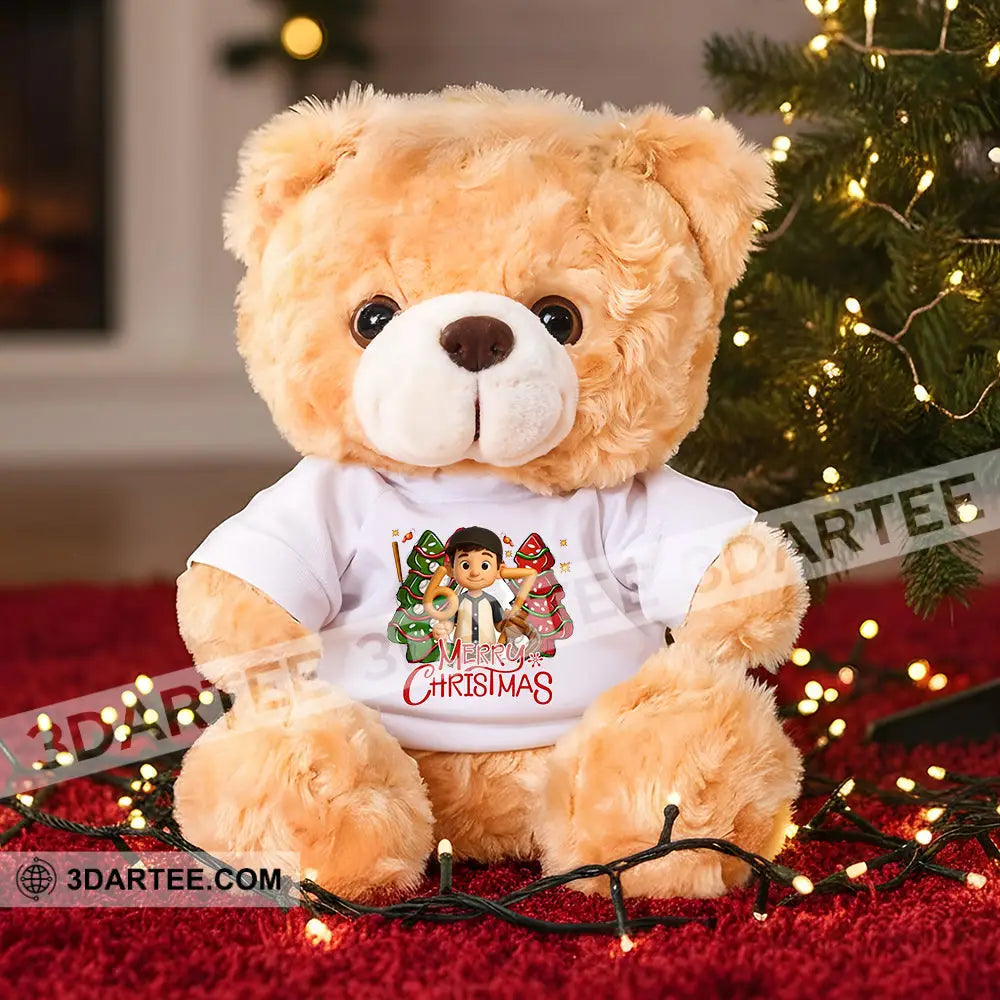 Christmas Baseball Boy Personalized Teddy Bear Shirt Beige / 9’’ / No Graduate Teddy Bear Shirt