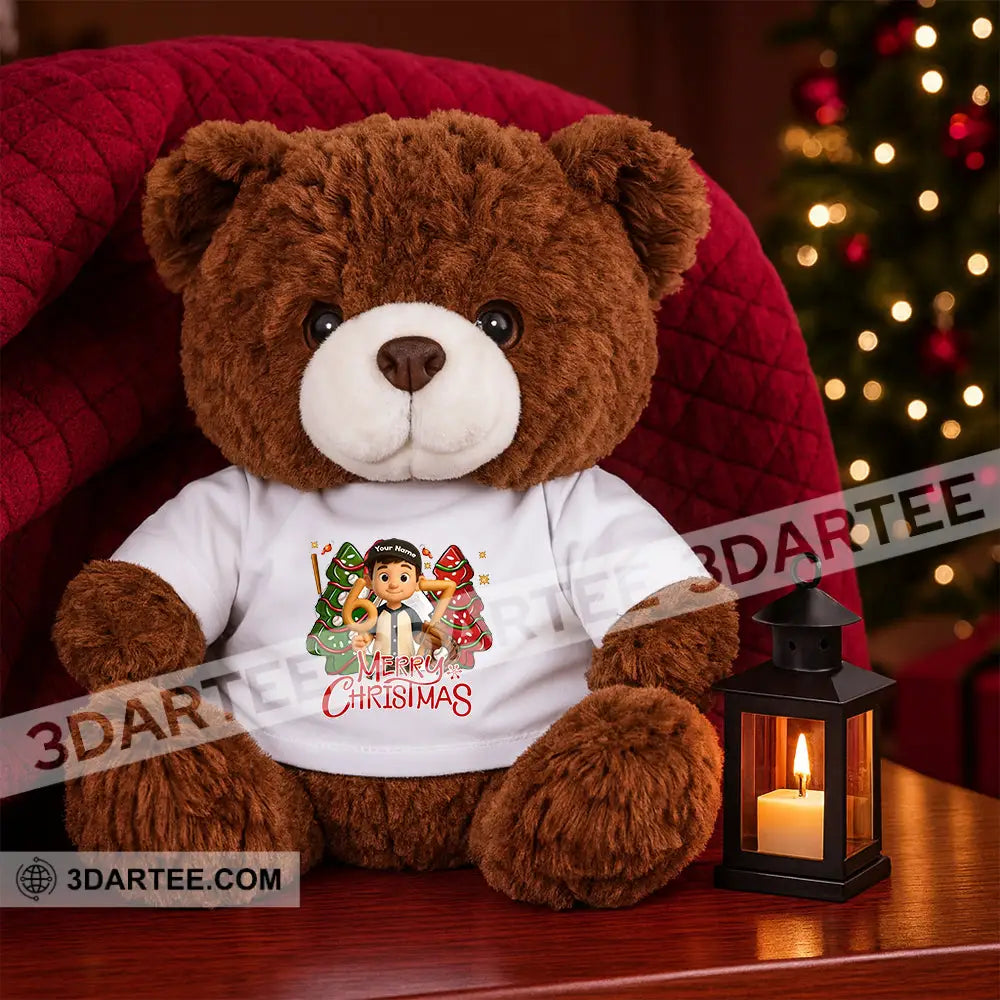 Christmas Baseball Boy Personalized Teddy Bear Shirt Brown / 9’’ / No Graduate Teddy Bear Shirt