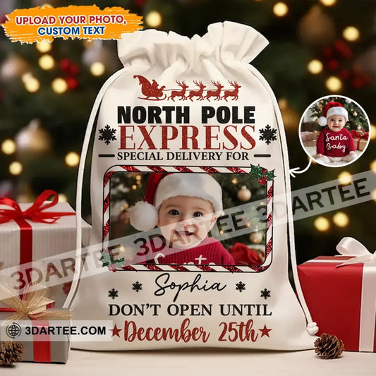 Christmas North Pole Express Face Photo Personalized Christmas String Bag 13x15 in - 33x39 cm Bag