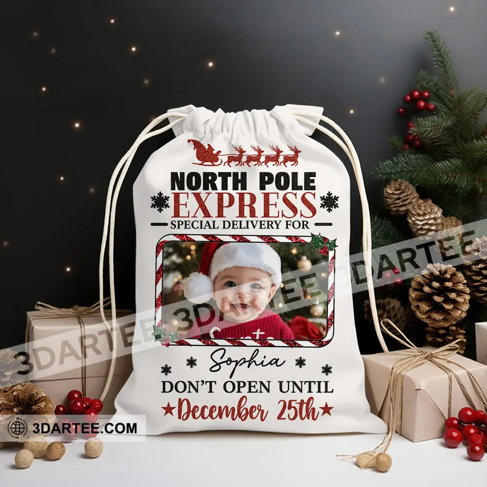Christmas North Pole Express Face Photo Personalized Christmas String Bag Bag