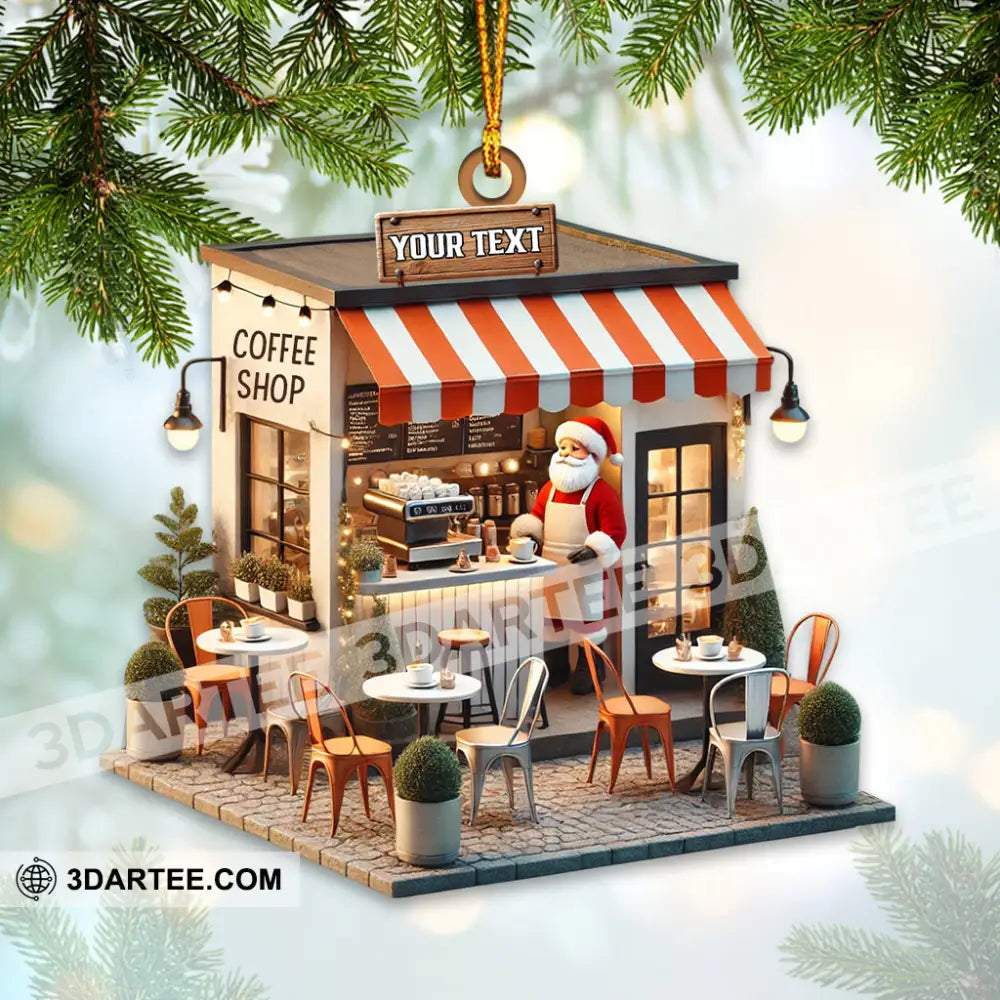 Coffee Shop Santa Christmas Ornament Personalized Ornament Ornament