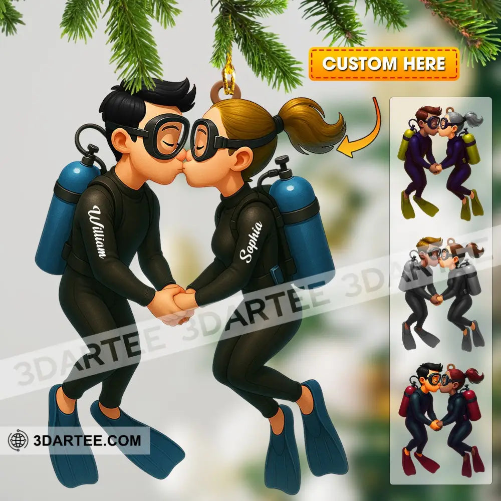 Couple Diving Home Decor Christmas Ornament Personalized Ornament 3.54’’ / 1 Ornament Ornament