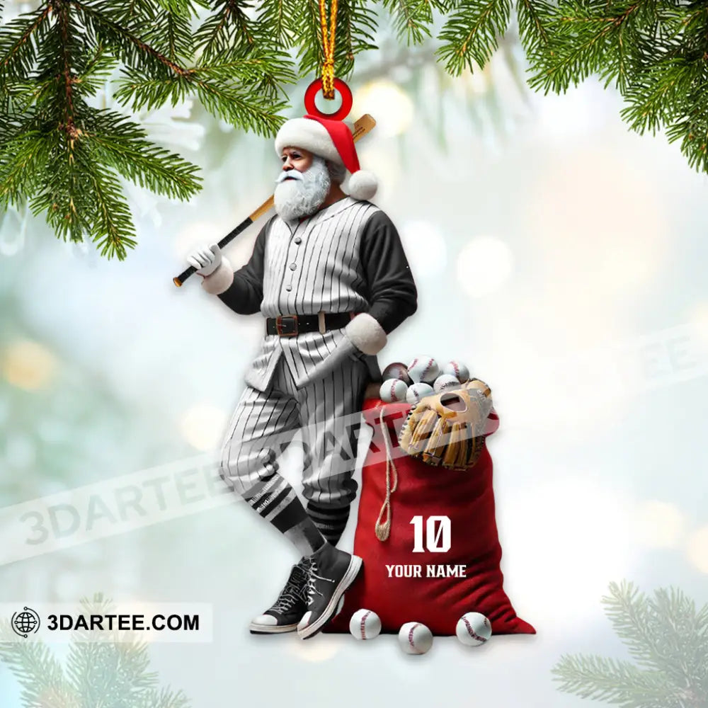 Custom Name And Number Baseball Santa Ornament Christmas Gift Decoration 3.54’’ / 1