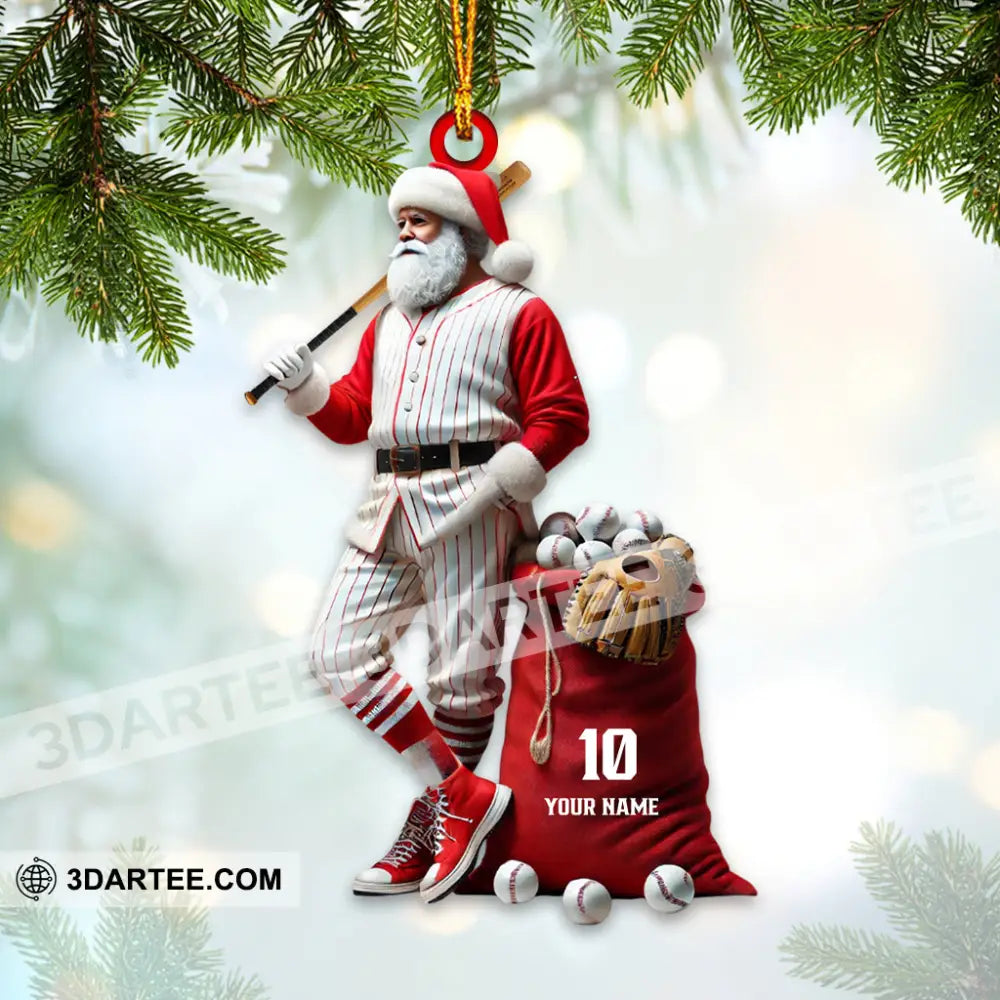 Custom Name And Number Baseball Santa Ornament Christmas Gift Decoration