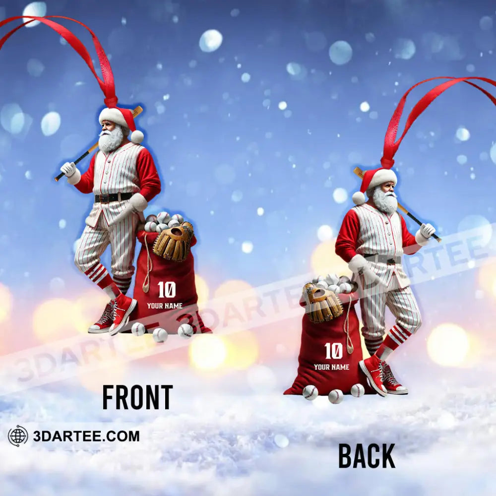 Custom Name And Number Baseball Santa Ornament Christmas Gift Decoration