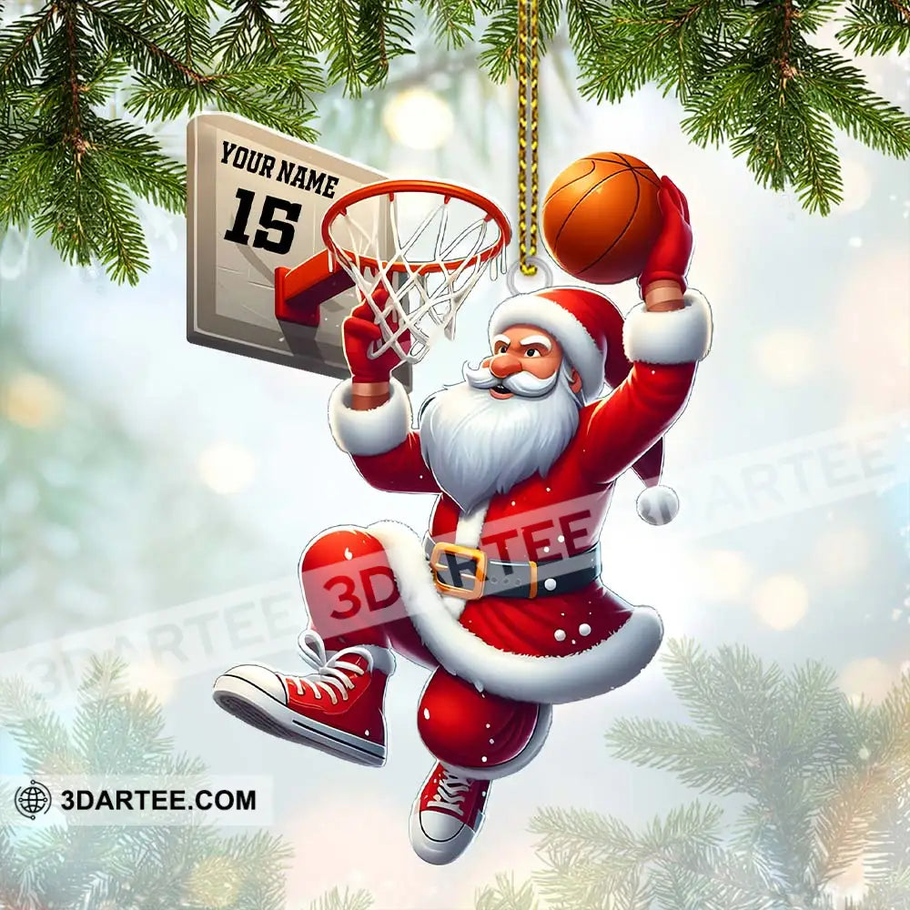 Custom Name And Number Basketball Santa Ornament Lover Christmas Gift 3.54’’ / 1