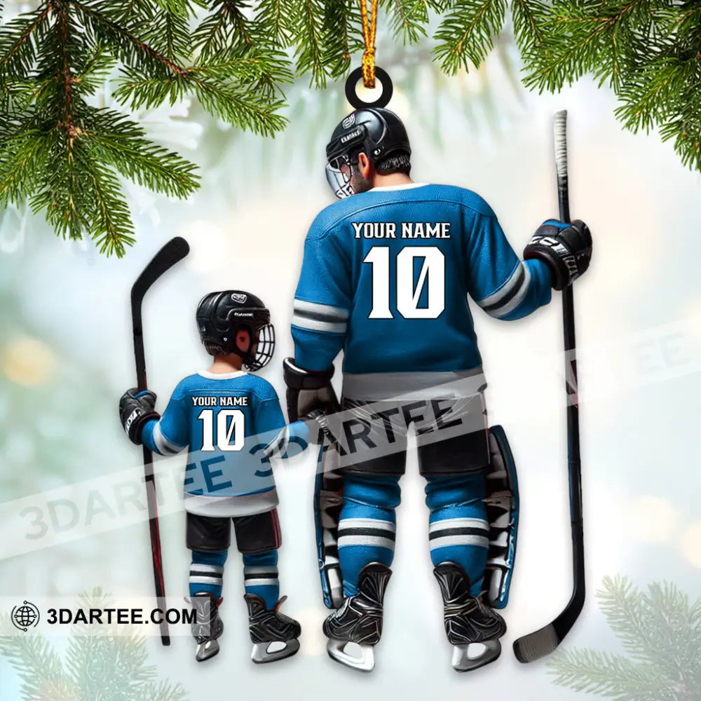 Custom Name And Number Dad Son Ice Hockey Ornament Christmas Gift Decoration