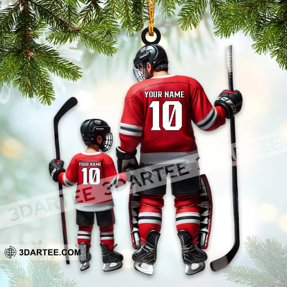 Custom Name And Number Dad Son Ice Hockey Ornament Christmas Gift Decoration 3.54’’ / 1