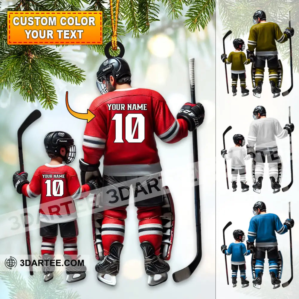 Custom Name And Number Dad Son Ice Hockey Ornament Christmas Gift Decoration