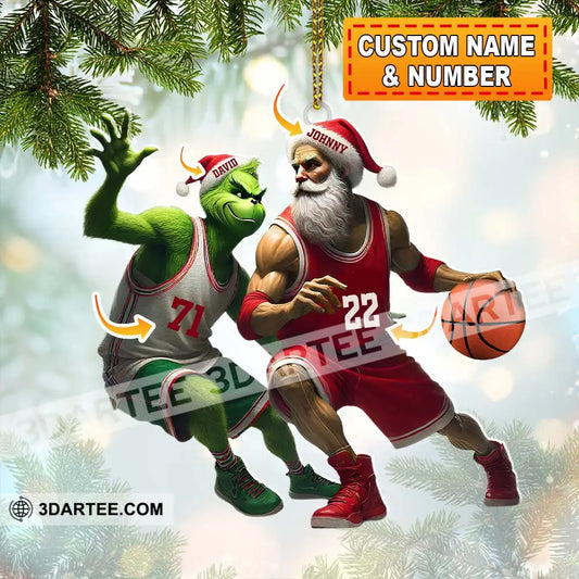 Custom Name And Number Santa Grinch Basketball Ornament Christmas Gift For Lover