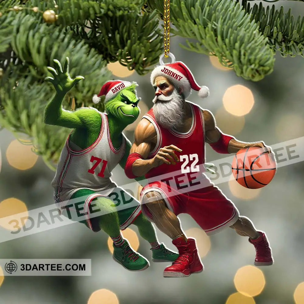 Custom Name And Number Santa Grinch Basketball Ornament Christmas Gift For Lover