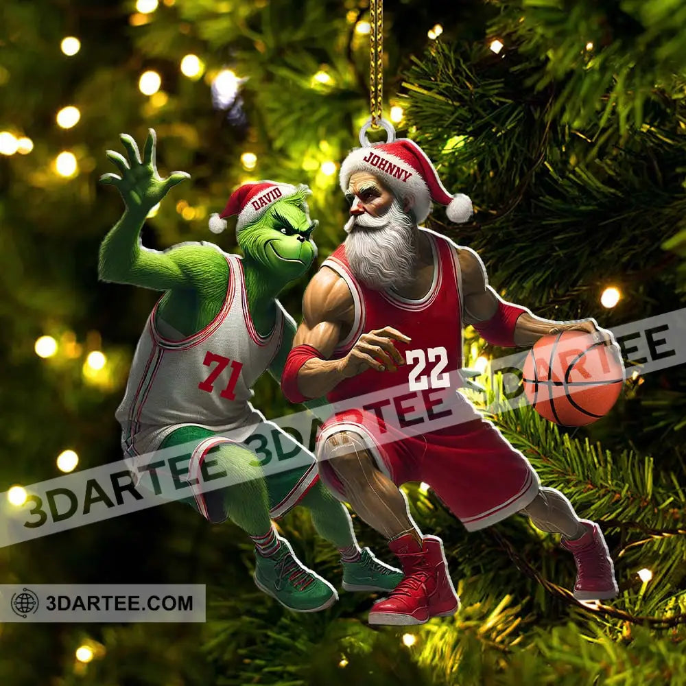 Custom Name And Number Santa Grinch Basketball Ornament Christmas Gift For Lover 3.54’’ / 1