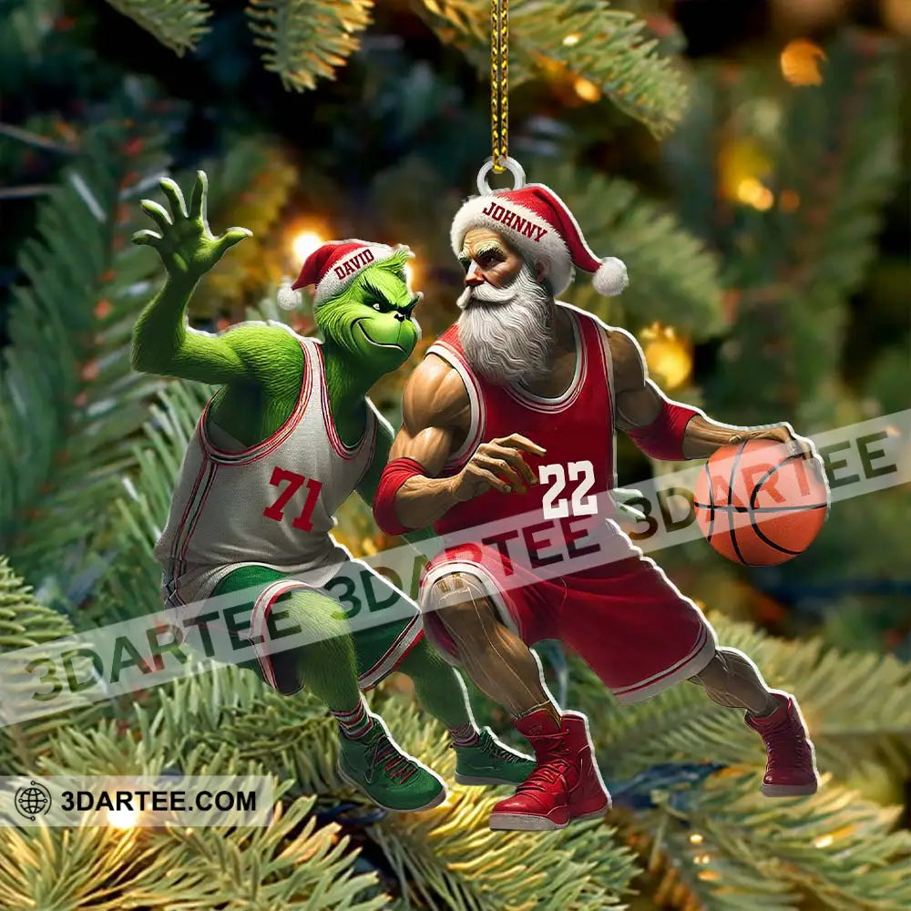 Custom Name And Number Santa Grinch Basketball Ornament Christmas Gift For Lover