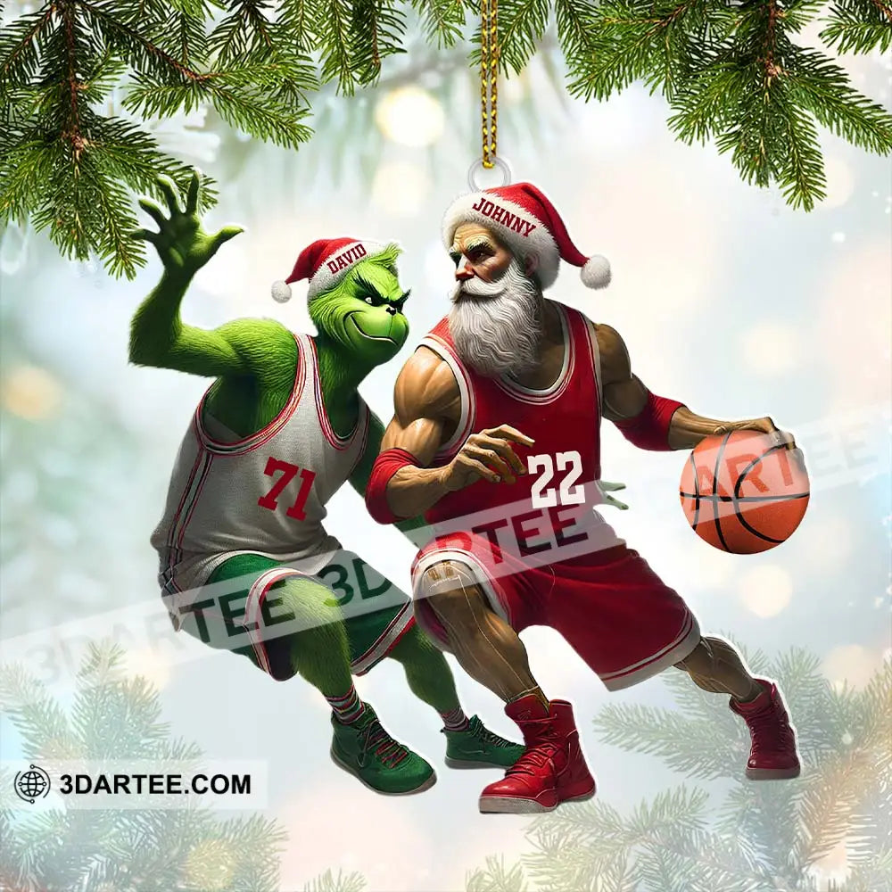 Custom Name And Number Santa Grinch Basketball Ornament Christmas Gift For Lover