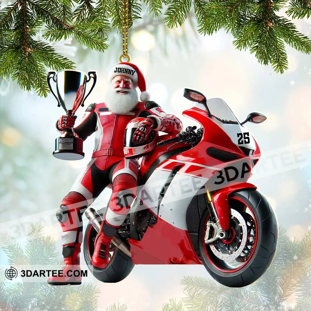 Custom Name And Number Santa Motorbike Ornament Christmas Gift 3.54’’ / 1