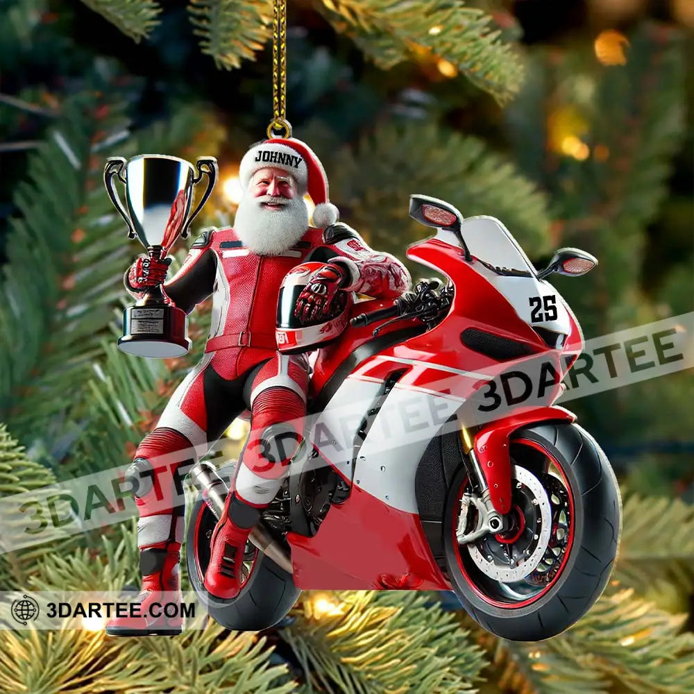 Custom Name And Number Santa Motorbike Ornament Christmas Gift